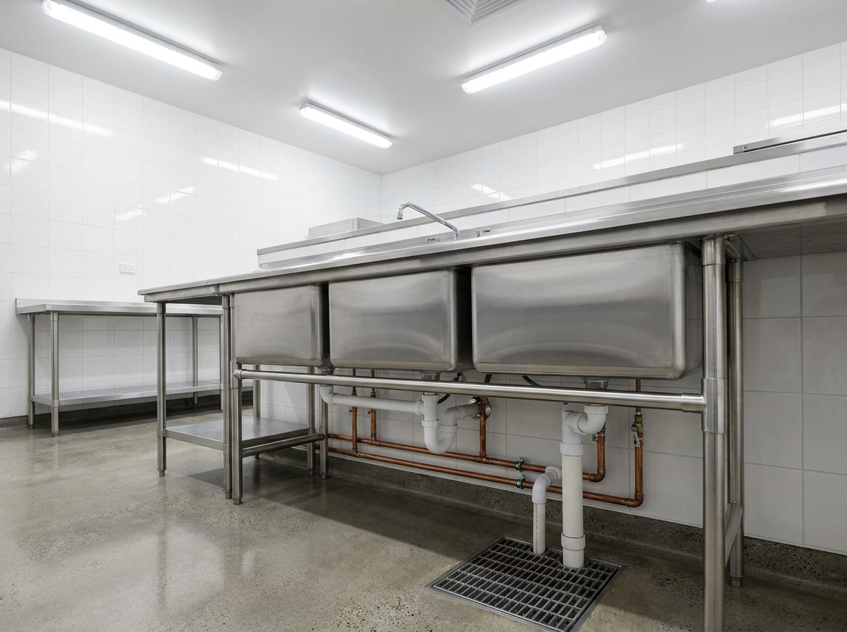 Commercial kitchen plumbing and sink installation